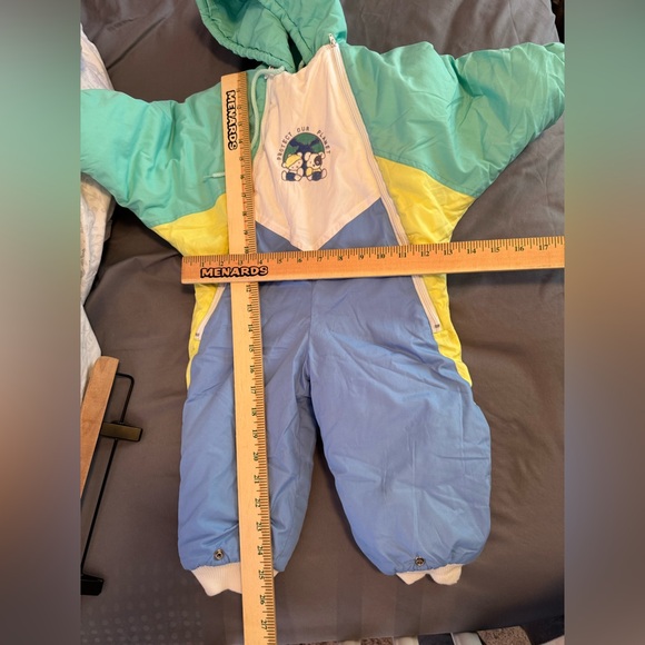 Vintage 90s Colorblock Kids Snowsuit Alpine mint blue and white size 18 months - Picture 9 of 9